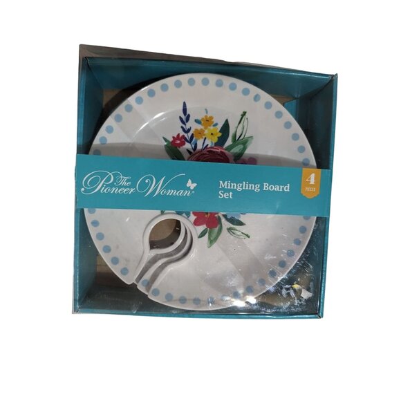 The Pioneer Woman Floral Mingling Board Set Of 4 Melamine 8 Inch Plates snacks d - Picture 2 of 4